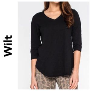 ARITZIA WILT SLUB KNIT BLACK TEE SHIRT 3/4 SLEEVES SIZE XS
